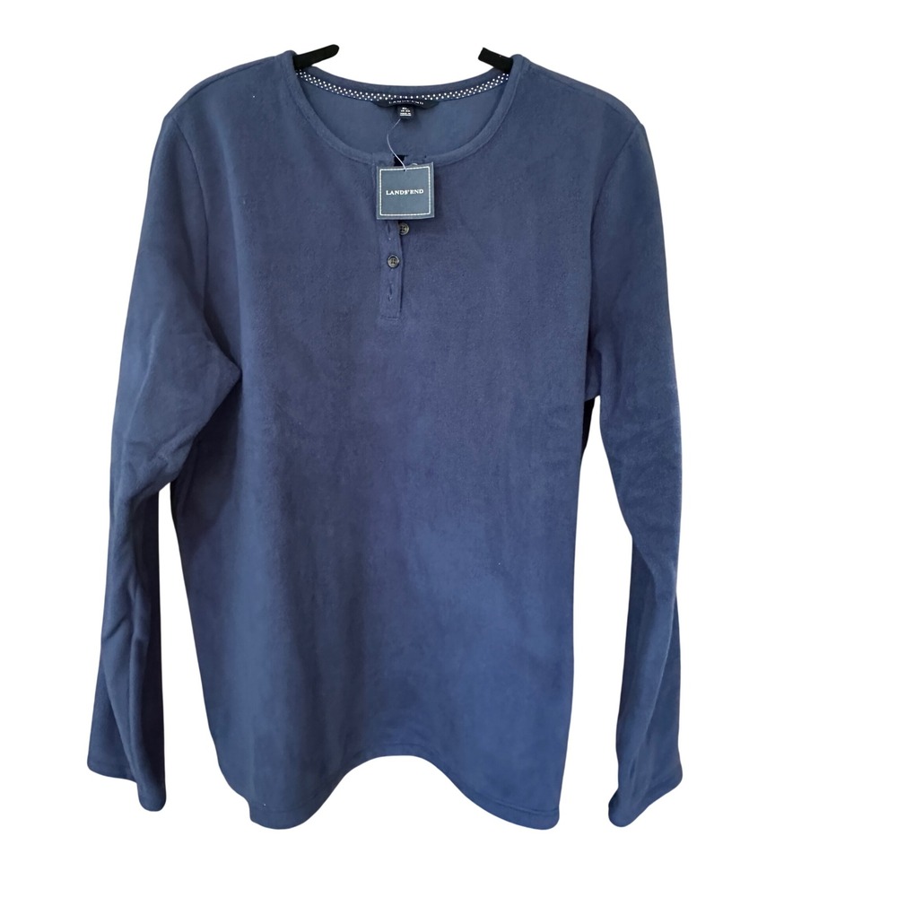 Lands' End Henley Top Light Navy Fleece Long Sleeve XL 18-20 NWT
